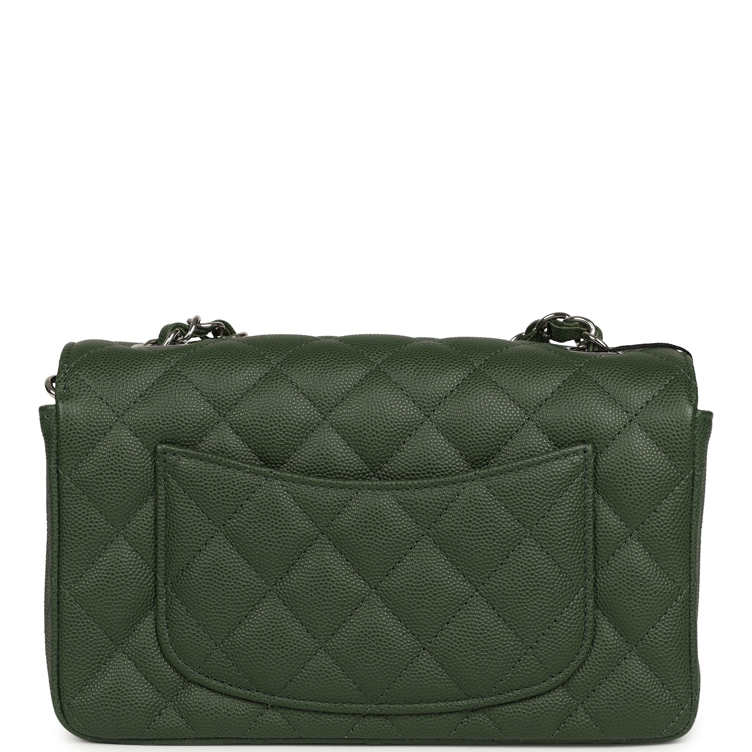 Chanel Mini Classic Rectangular Flap Bag Dark Green Caviar Silver Hardware