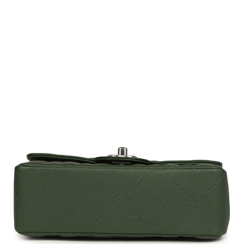 Chanel Mini Classic Rectangular Flap Bag Dark Green Caviar Silver Hardware