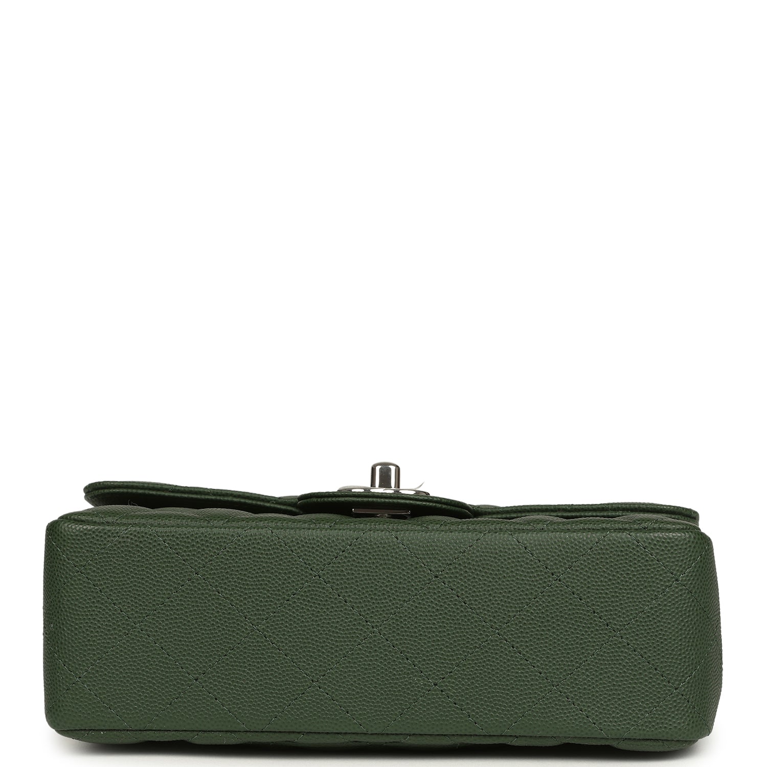Chanel Mini Classic Rectangular Flap Bag Dark Green Caviar Silver Hardware