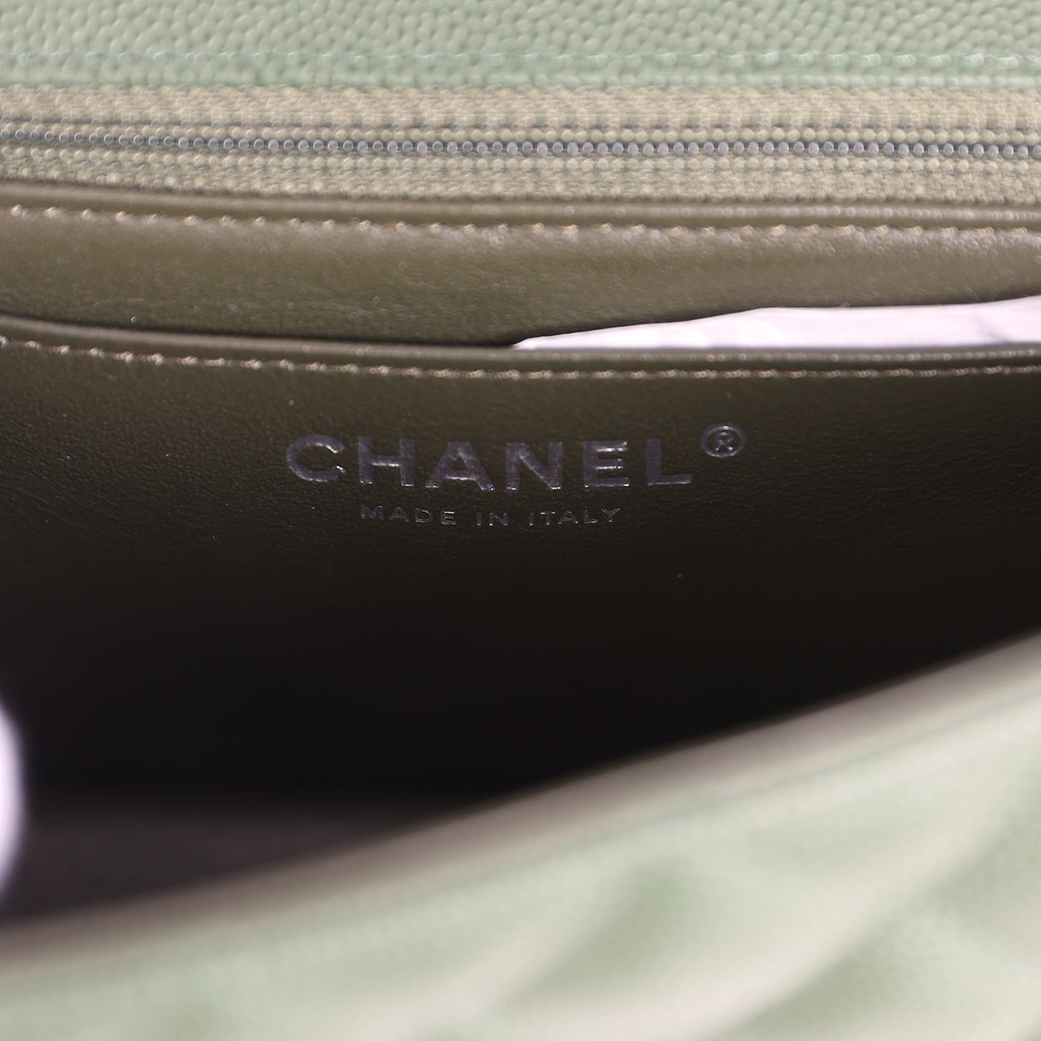Chanel Mini Classic Rectangular Flap Bag Dark Green Caviar Silver Hardware