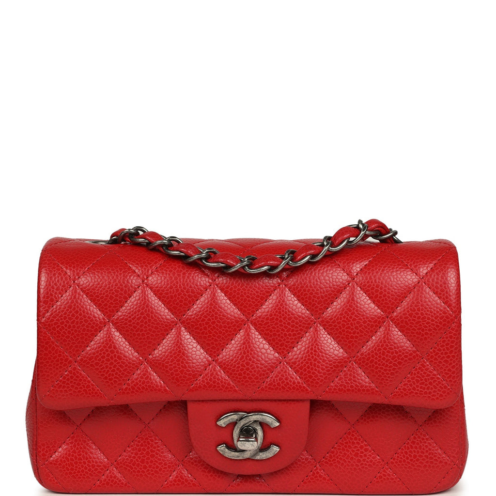 Chanel Mini Classic Rectangular Flap Bag Red Caviar Aged Ruthenium Hardware
