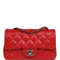 Chanel Mini Classic Rectangular Flap Bag Red Caviar Aged Ruthenium Hardware