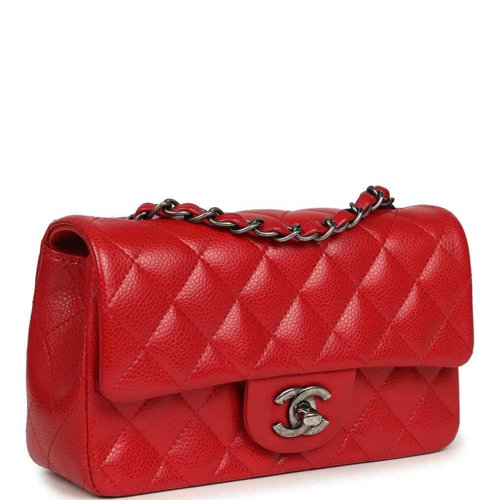 Chanel Mini Classic Rectangular Flap Bag Red Caviar Aged Ruthenium Hardware