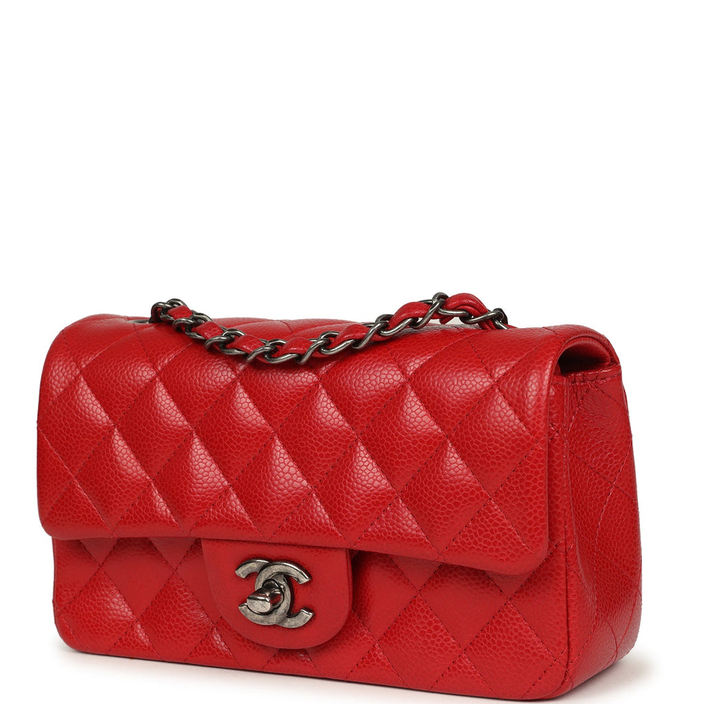Chanel Mini Classic Rectangular Flap Bag Red Caviar Aged Ruthenium Hardware