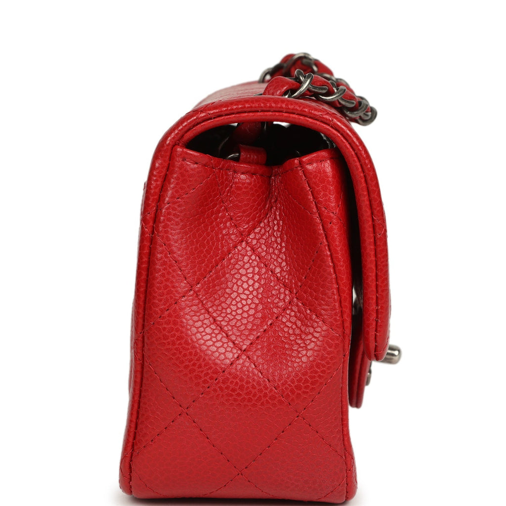 Chanel Mini Classic Rectangular Flap Bag Red Caviar Aged Ruthenium Hardware
