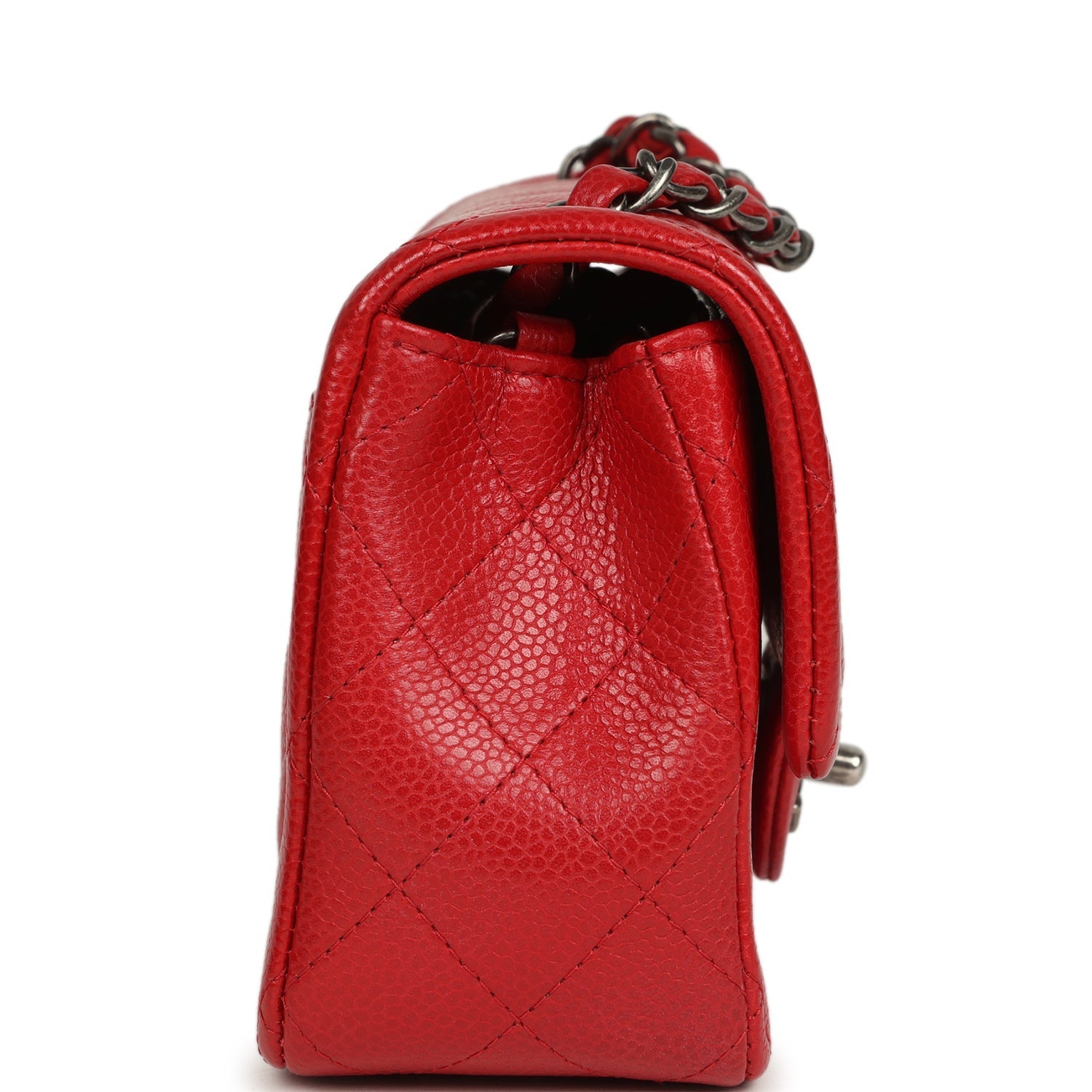 Chanel Mini Classic Rectangular Flap Bag Red Caviar Aged Ruthenium Hardware