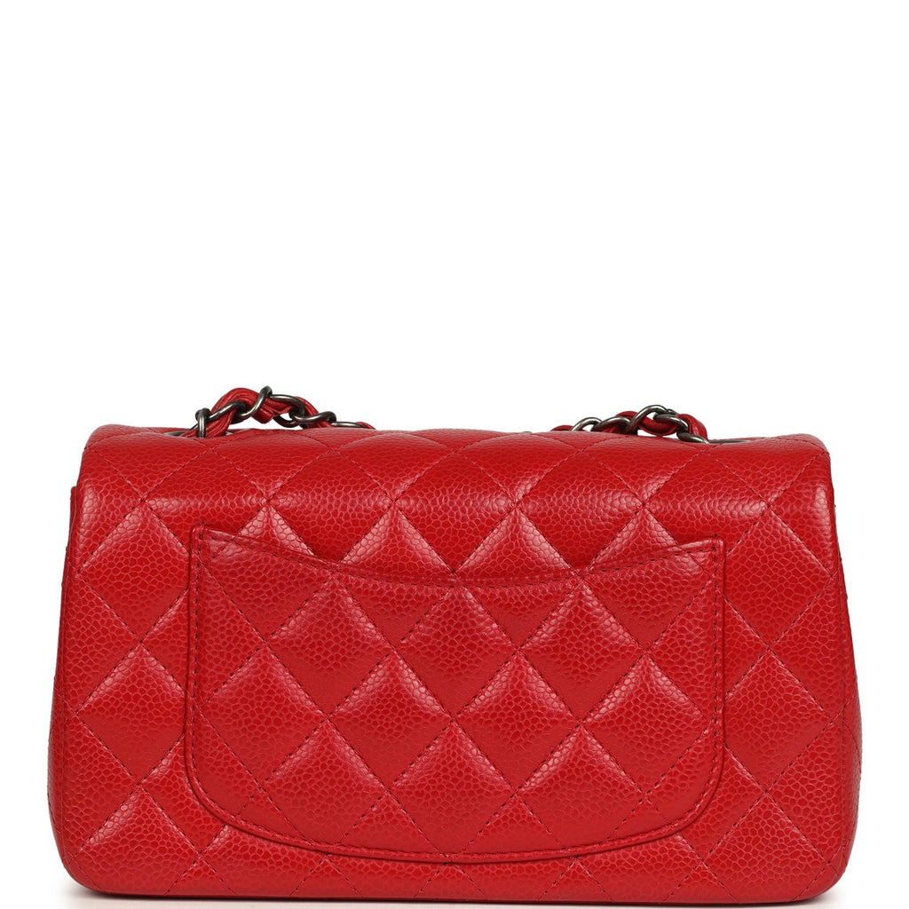Chanel Mini Classic Rectangular Flap Bag Red Caviar Aged Ruthenium Hardware