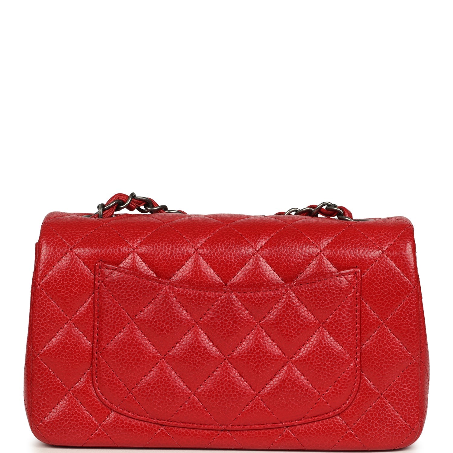 Chanel Mini Classic Rectangular Flap Bag Red Caviar Aged Ruthenium Hardware