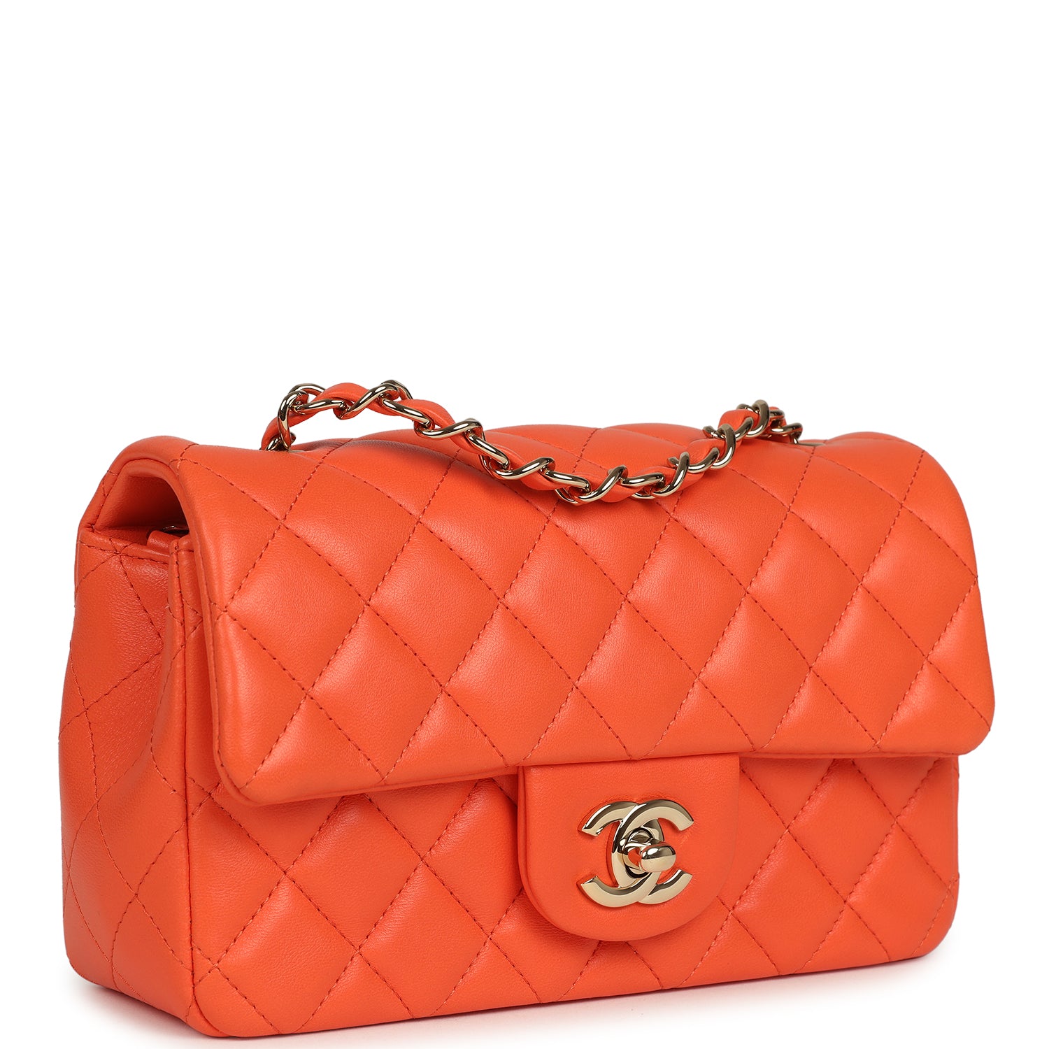 Chanel Mini Rectangular Flap Bag Orange Lambskin Light Gold Hardware
