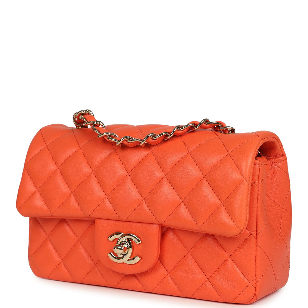 Chanel Mini Rectangular Flap Bag Orange Lambskin Light Gold Hardware