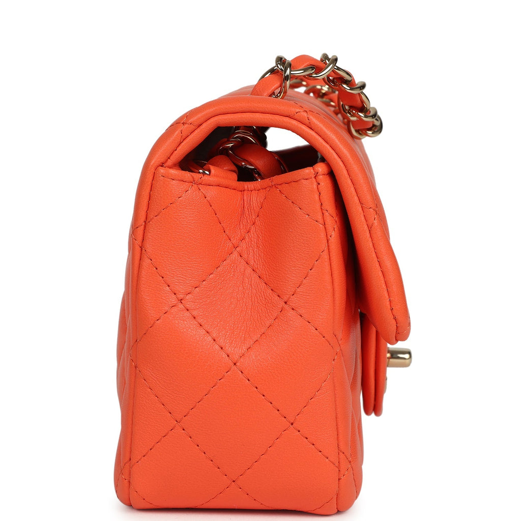 Chanel Mini Rectangular Flap Bag Orange Lambskin Light Gold Hardware