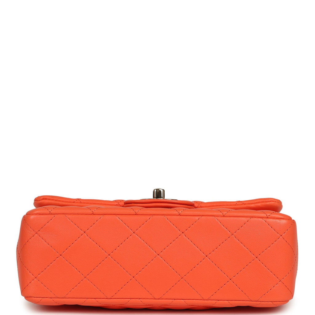 Chanel Mini Rectangular Flap Bag Orange Lambskin Light Gold Hardware