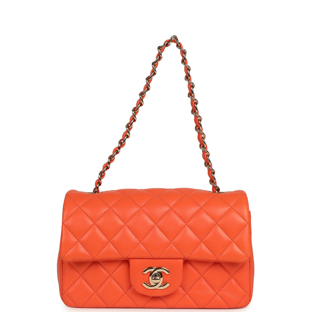 Chanel Mini Rectangular Flap Bag Orange Lambskin Light Gold Hardware