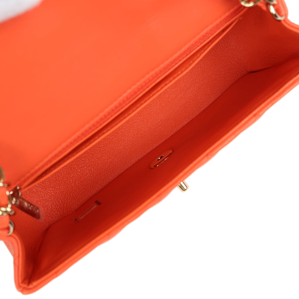 Chanel Mini Rectangular Flap Bag Orange Lambskin Light Gold Hardware