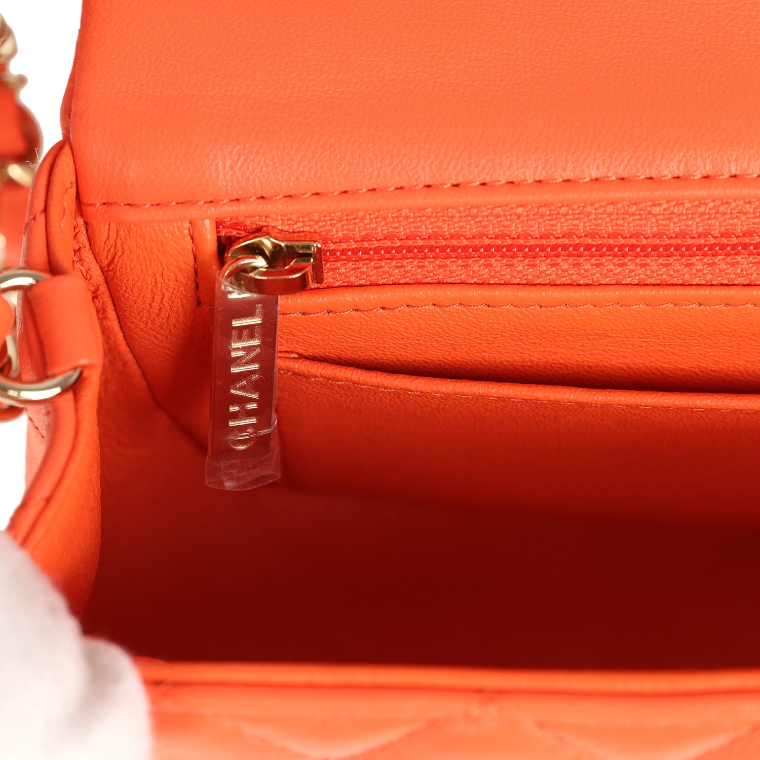 Chanel Mini Rectangular Flap Bag Orange Lambskin Light Gold Hardware