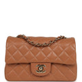Pre-owned Chanel Mini Classic Rectangular Flap Bag Caramel Lambskin Light Gold Hardware