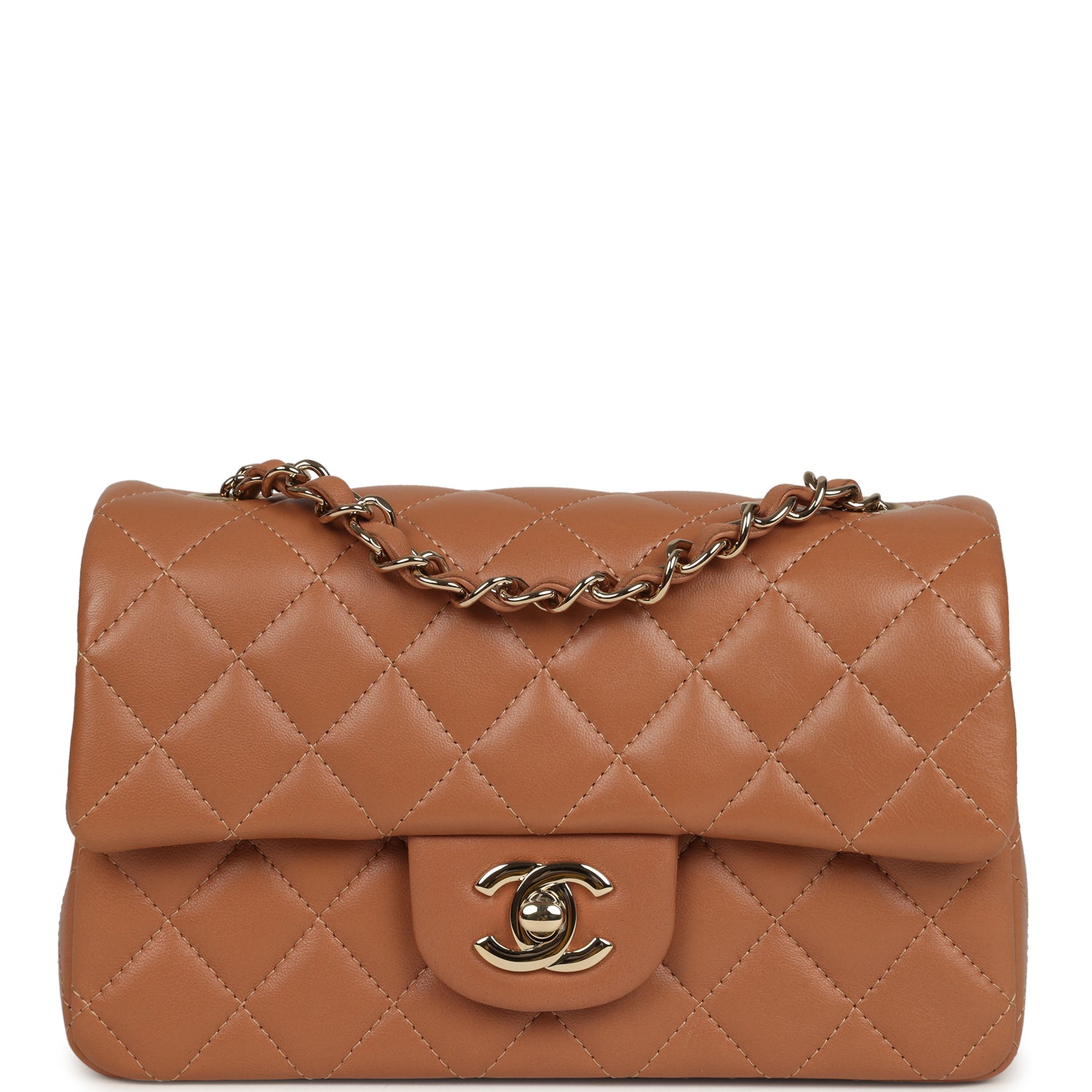 Pre-owned Chanel Mini Classic Rectangular Flap Bag Caramel Lambskin Light Gold Hardware