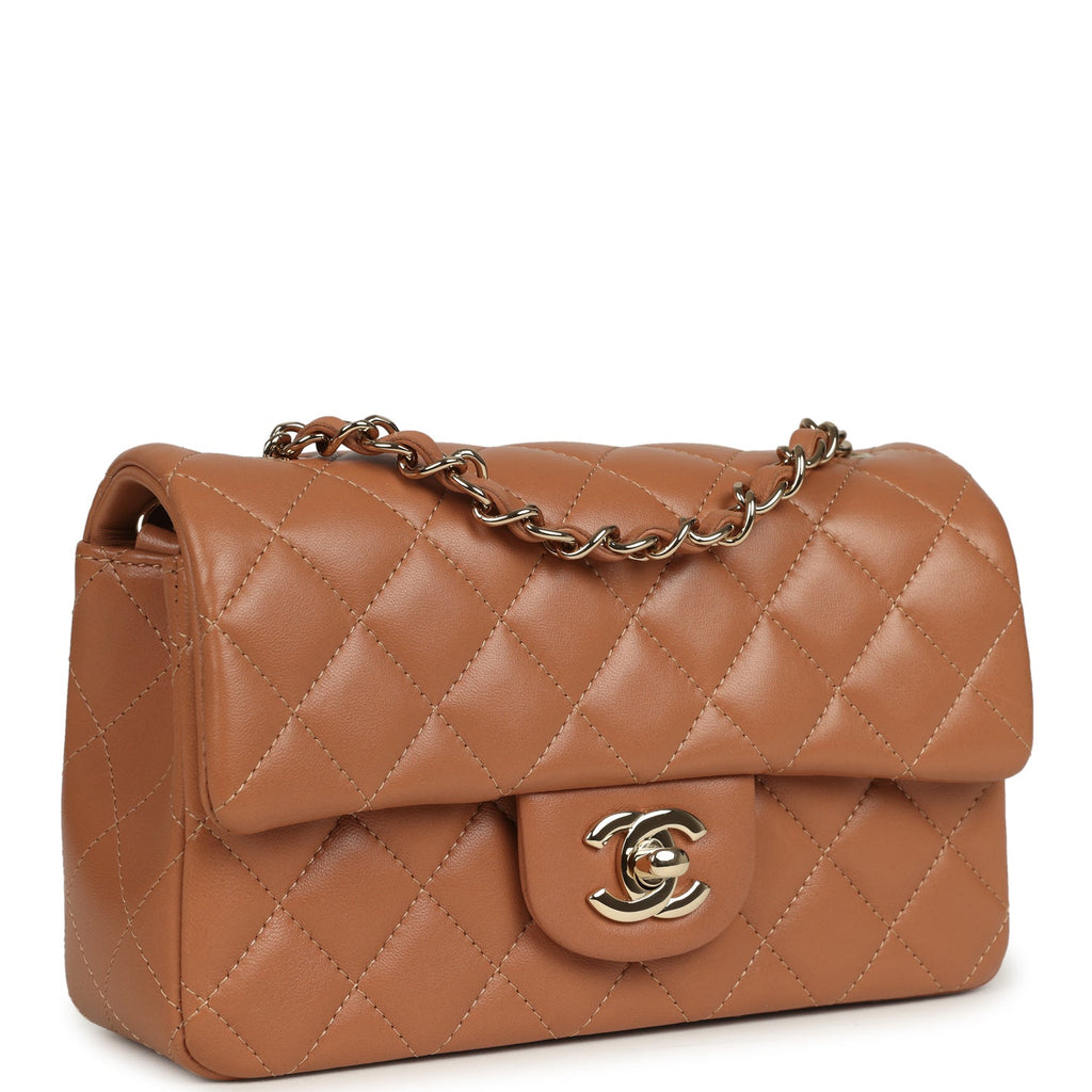 Pre-owned Chanel Mini Classic Rectangular Flap Bag Caramel Lambskin Light Gold Hardware