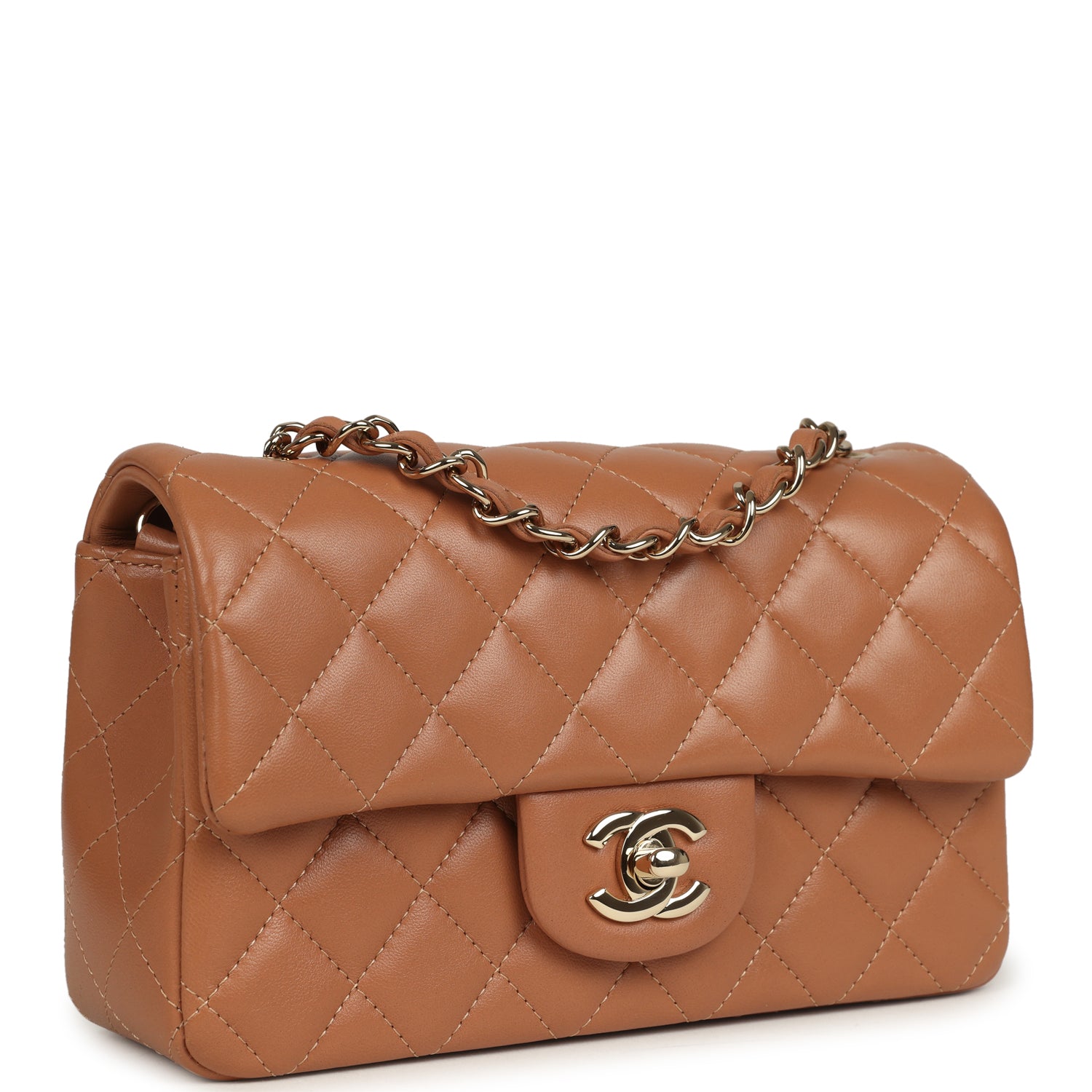 Pre-owned Chanel Mini Classic Rectangular Flap Bag Caramel Lambskin Light Gold Hardware