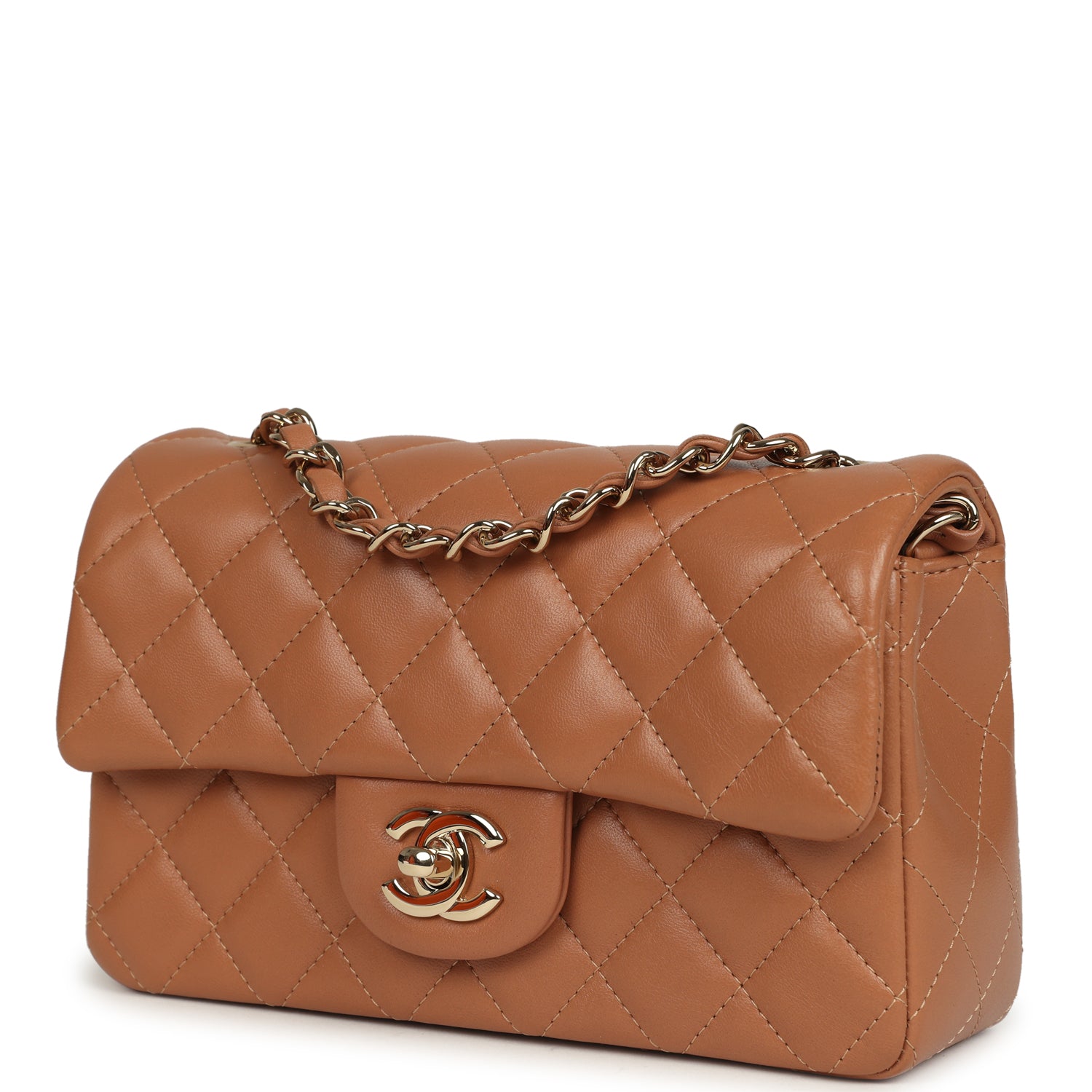 Pre-owned Chanel Mini Classic Rectangular Flap Bag Caramel Lambskin Light Gold Hardware