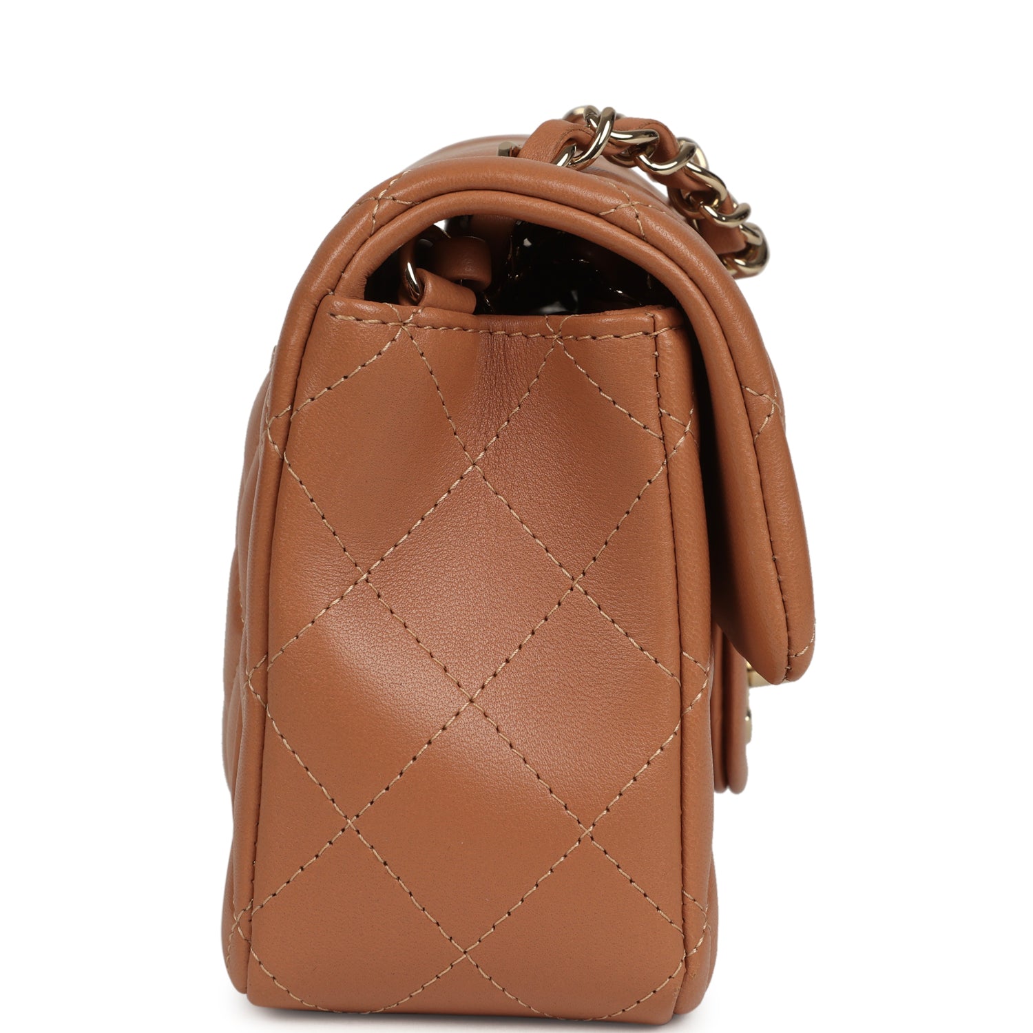 Pre-owned Chanel Mini Classic Rectangular Flap Bag Caramel Lambskin Light Gold Hardware