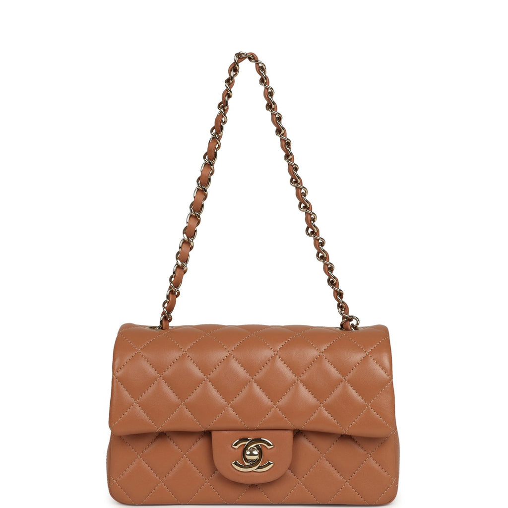 Pre-owned Chanel Mini Classic Rectangular Flap Bag Caramel Lambskin Light Gold Hardware