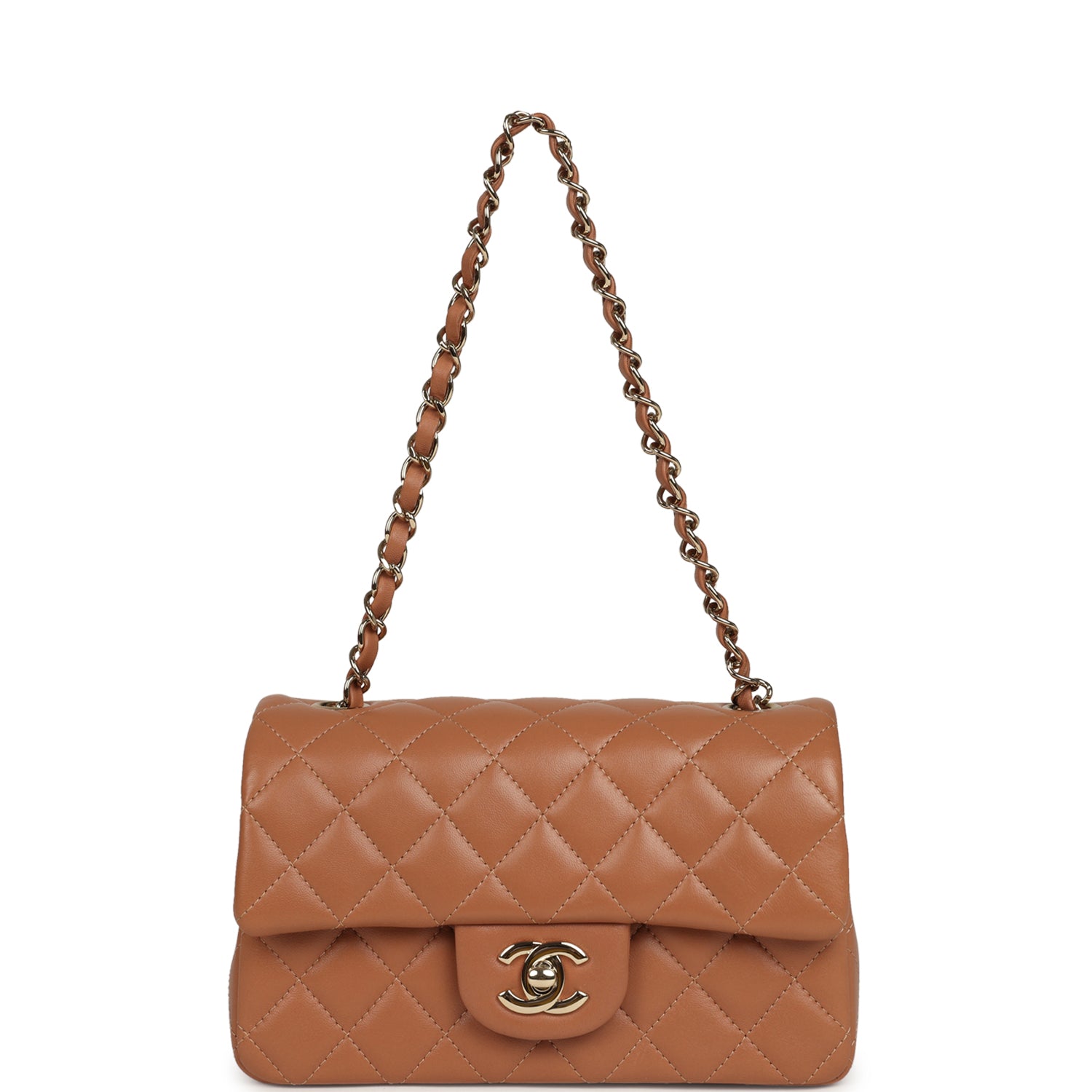 Pre-owned Chanel Mini Classic Rectangular Flap Bag Caramel Lambskin Light Gold Hardware