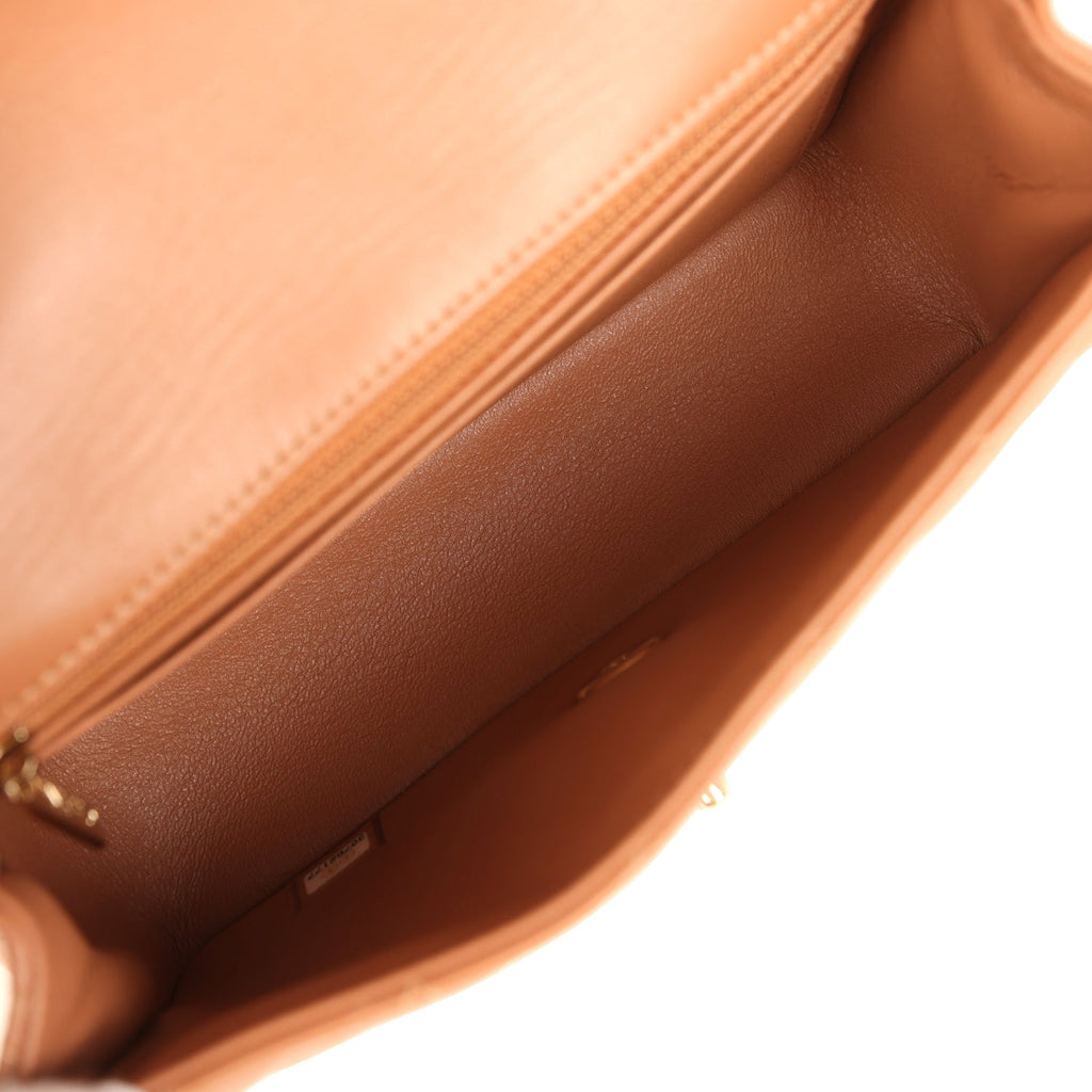 Pre-owned Chanel Mini Classic Rectangular Flap Bag Caramel Lambskin Light Gold Hardware