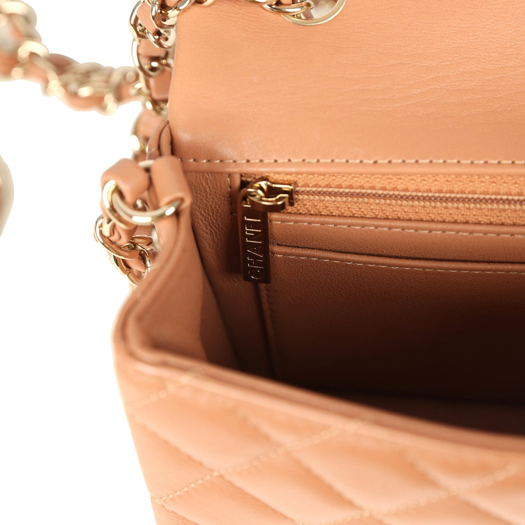 Pre-owned Chanel Mini Classic Rectangular Flap Bag Caramel Lambskin Light Gold Hardware