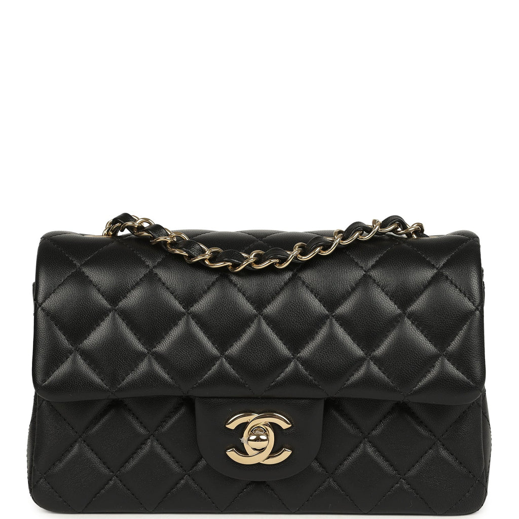 Chanel Mini Classic Rectangular Flap Bag Black Lambskin Light Gold Hardware