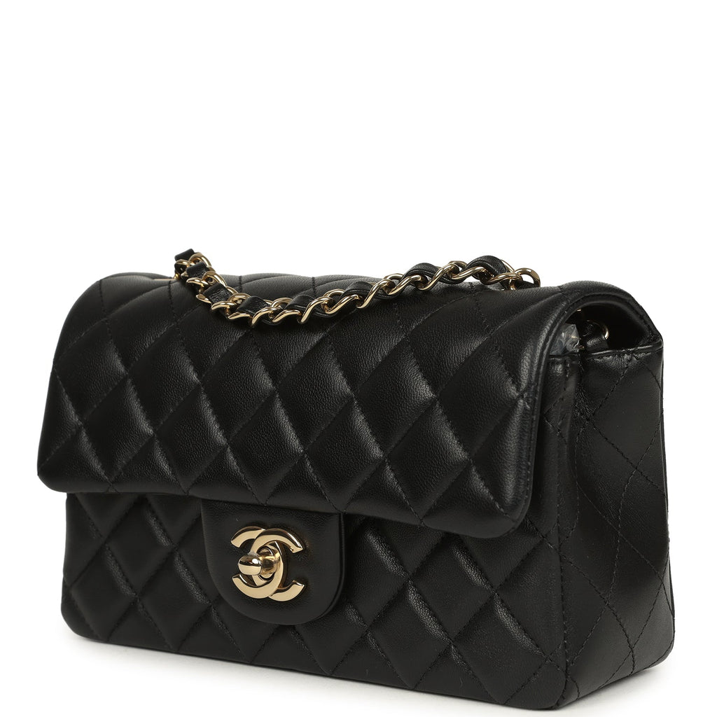 Chanel Mini Classic Rectangular Flap Bag Black Lambskin Light Gold Hardware