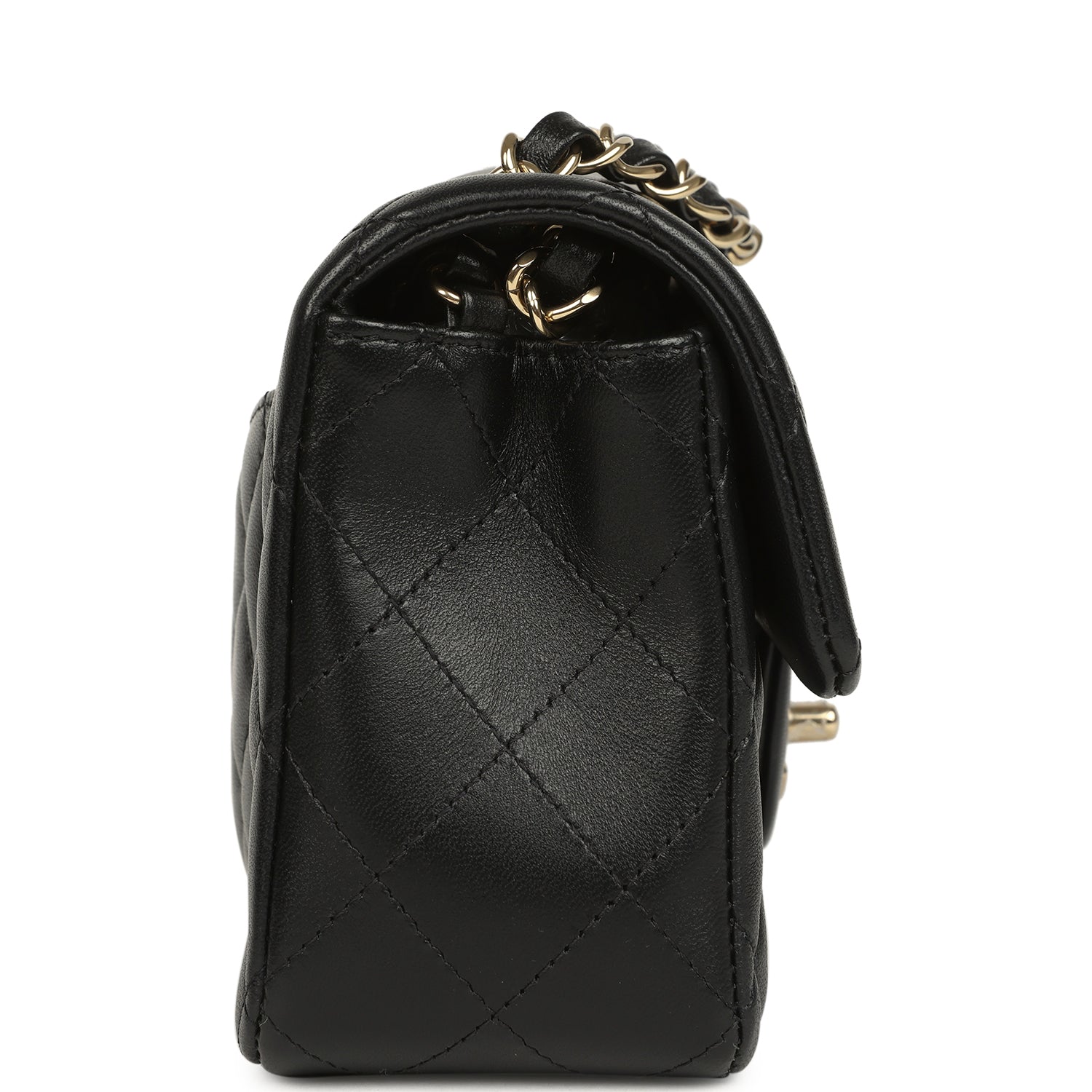 Chanel Mini Classic Rectangular Flap Bag Black Lambskin Light Gold Hardware
