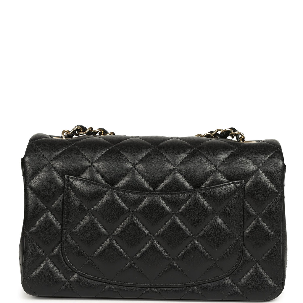 Chanel Mini Classic Rectangular Flap Bag Black Lambskin Light Gold Hardware