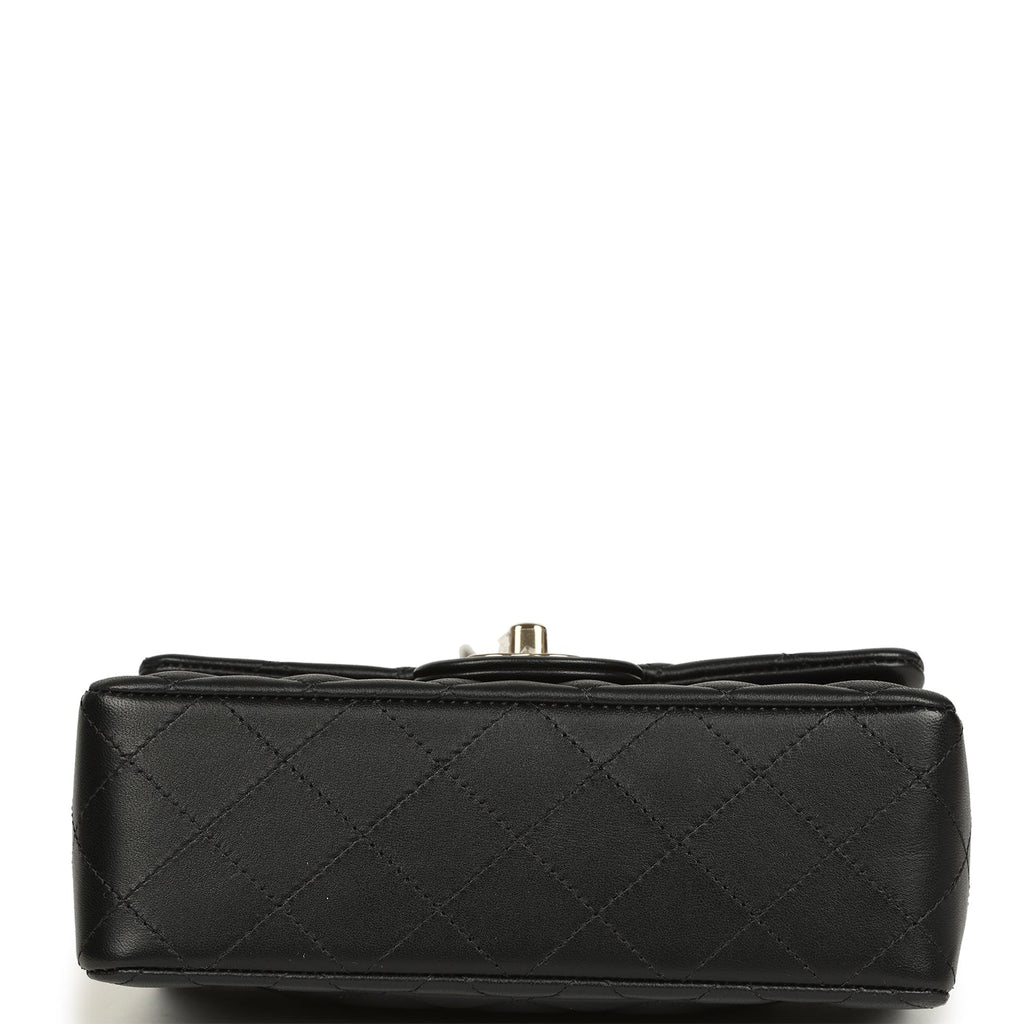 Chanel Mini Classic Rectangular Flap Bag Black Lambskin Light Gold Hardware
