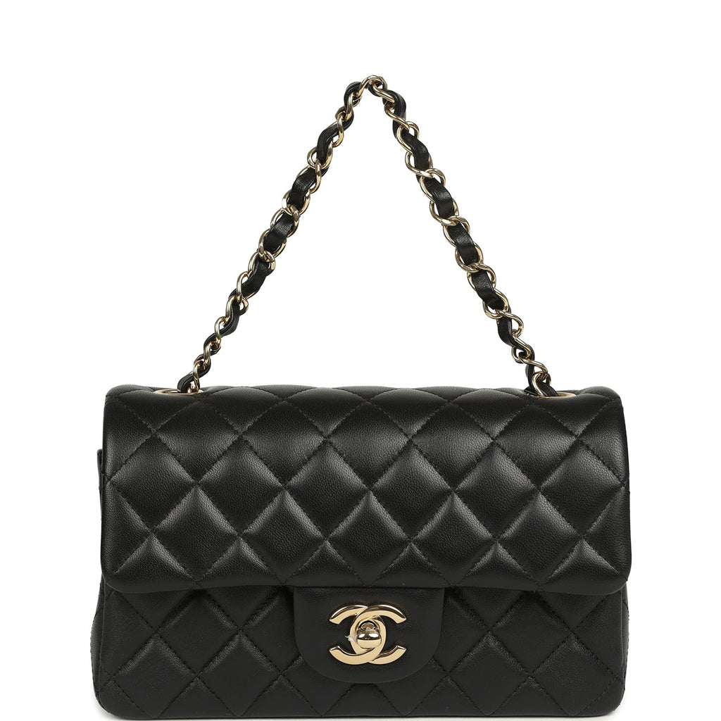 Chanel Mini Classic Rectangular Flap Bag Black Lambskin Light Gold Hardware