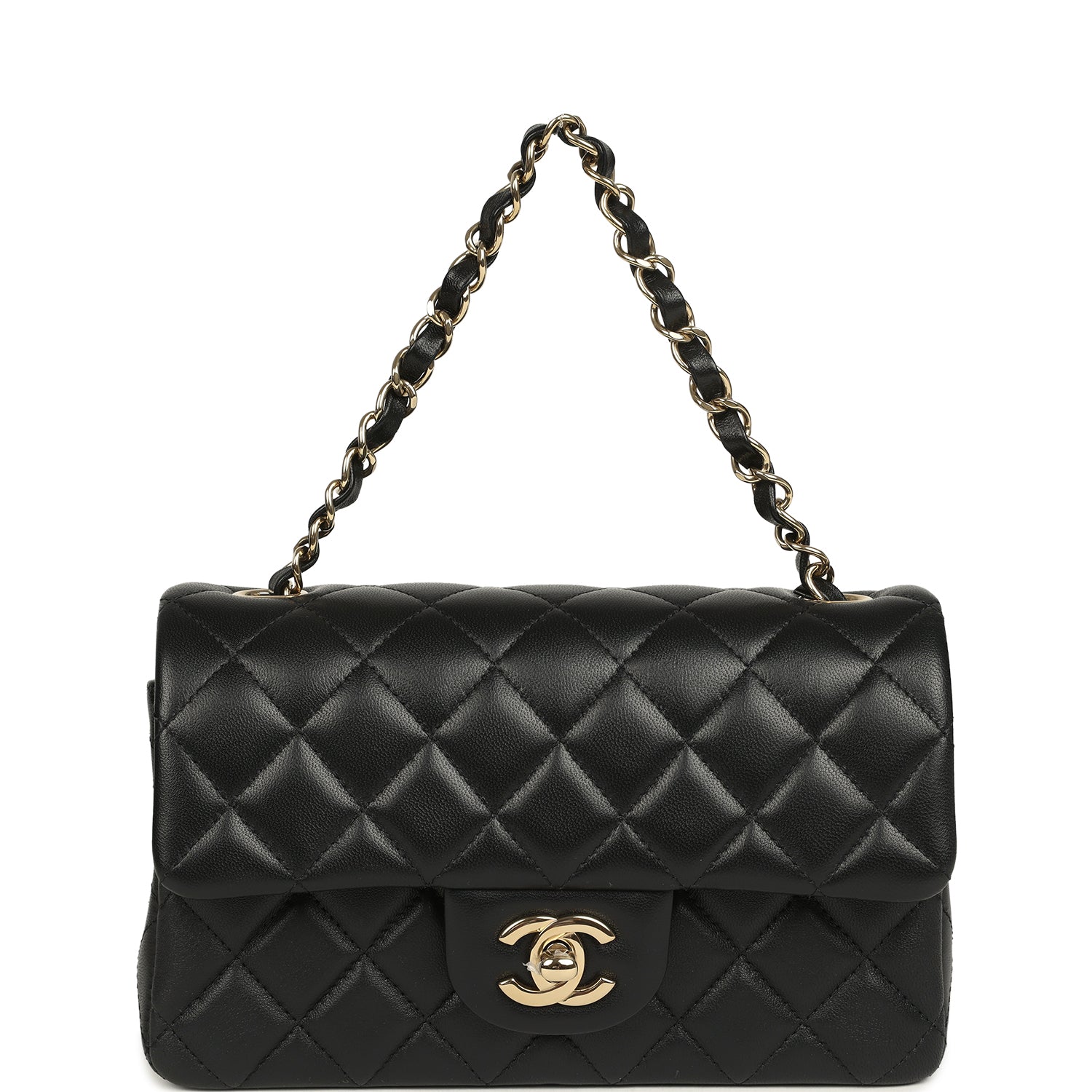 Chanel Mini Classic Rectangular Flap Bag Black Lambskin Light Gold Hardware