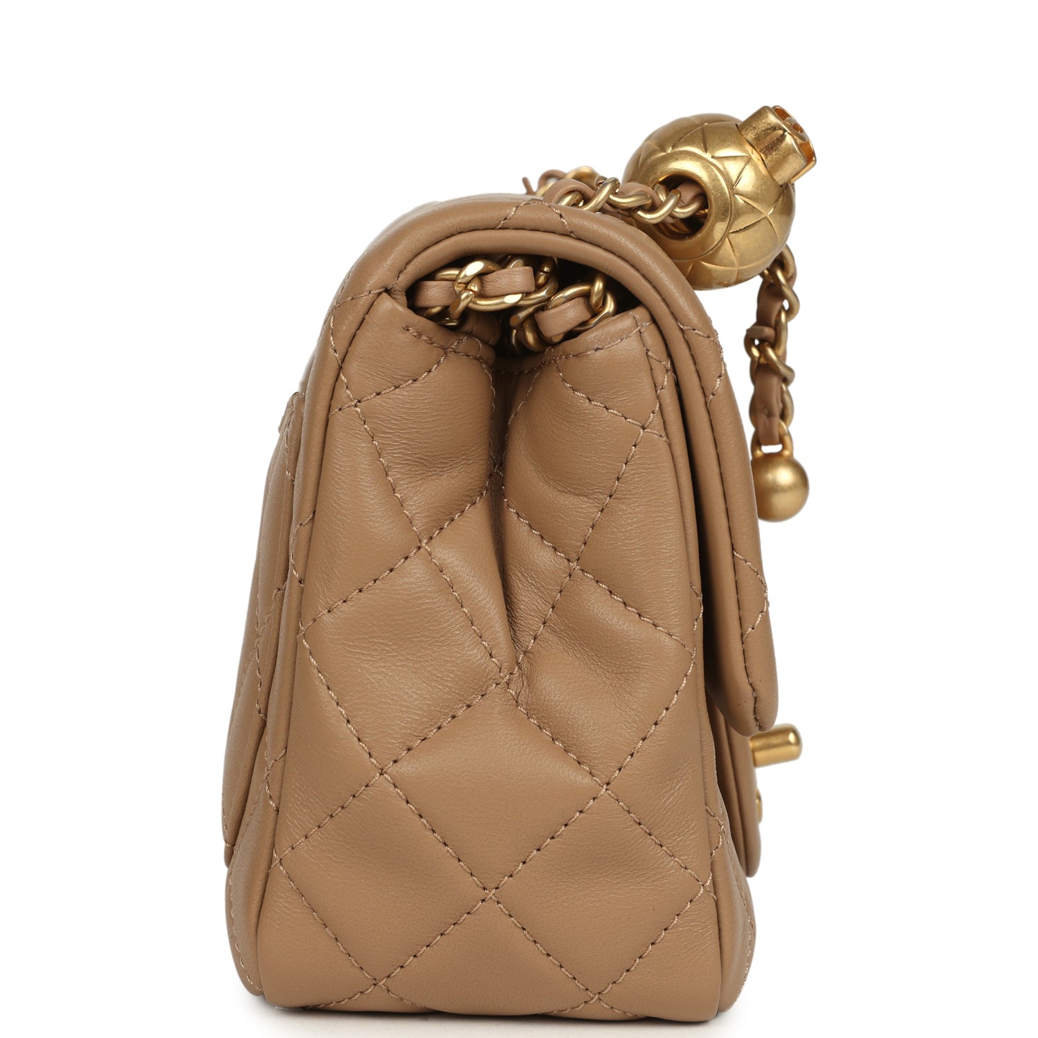 Chanel Mini Pearl Crush Square Flap Bag Beige Lambskin Brushed Gold Hardware