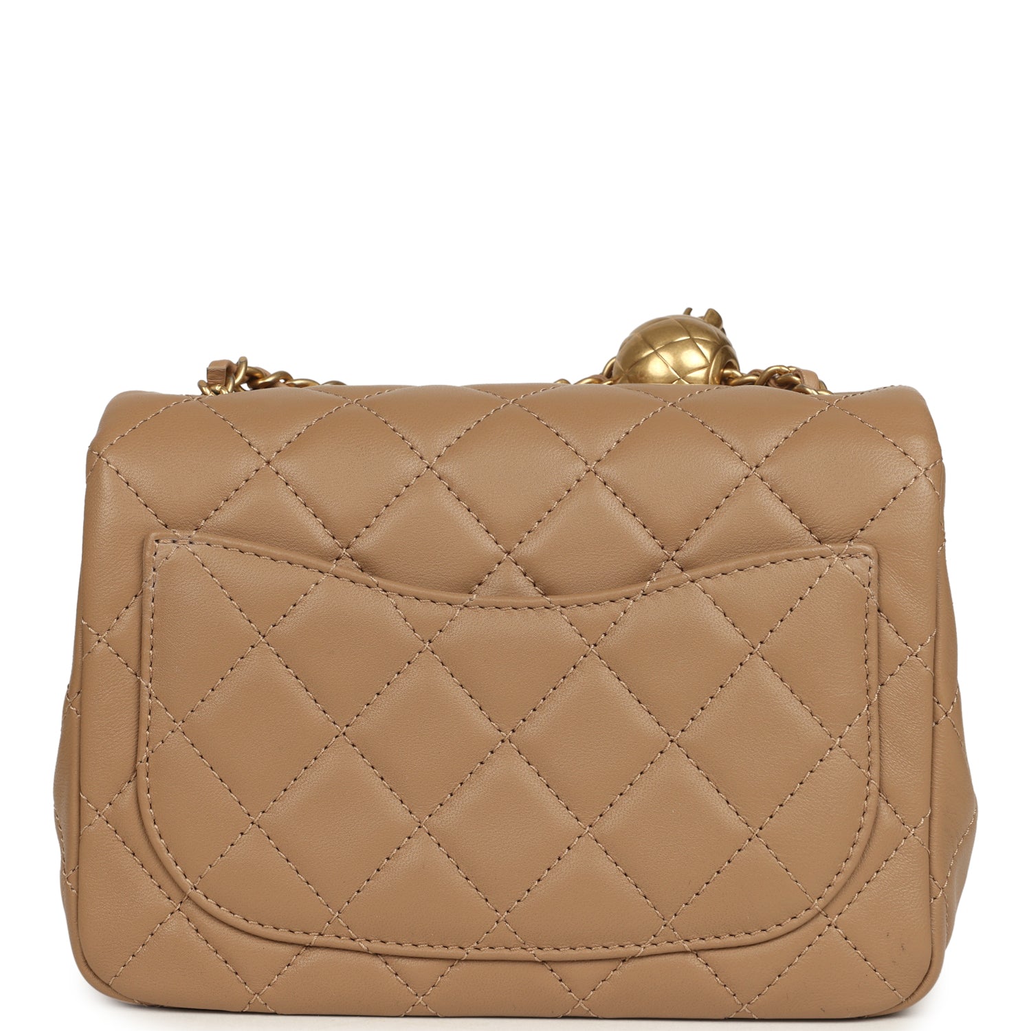 Chanel Mini Pearl Crush Square Flap Bag Beige Lambskin Brushed Gold Hardware