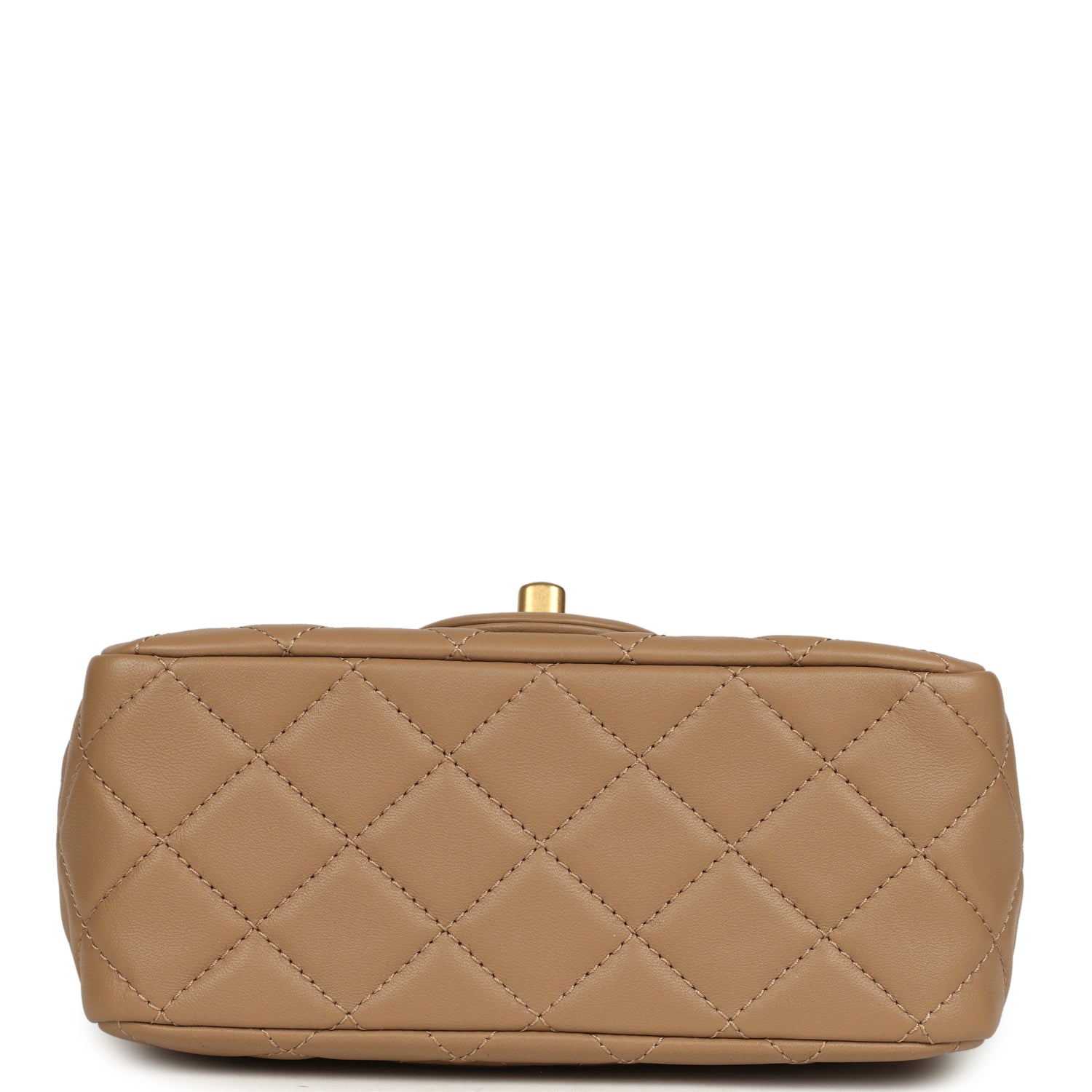 Chanel Mini Pearl Crush Square Flap Bag Beige Lambskin Brushed Gold Hardware