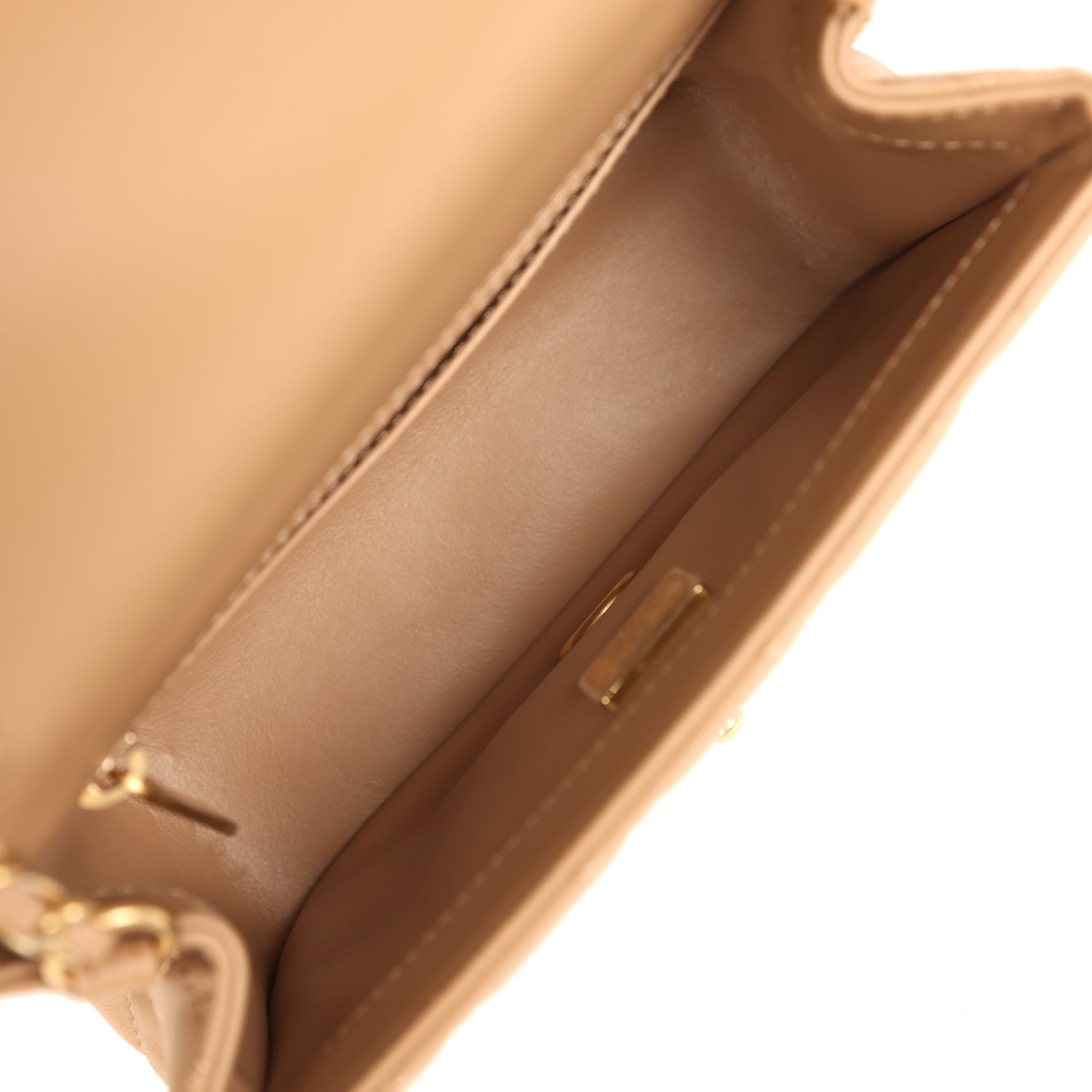 Chanel Mini Pearl Crush Square Flap Bag Beige Lambskin Brushed Gold Hardware