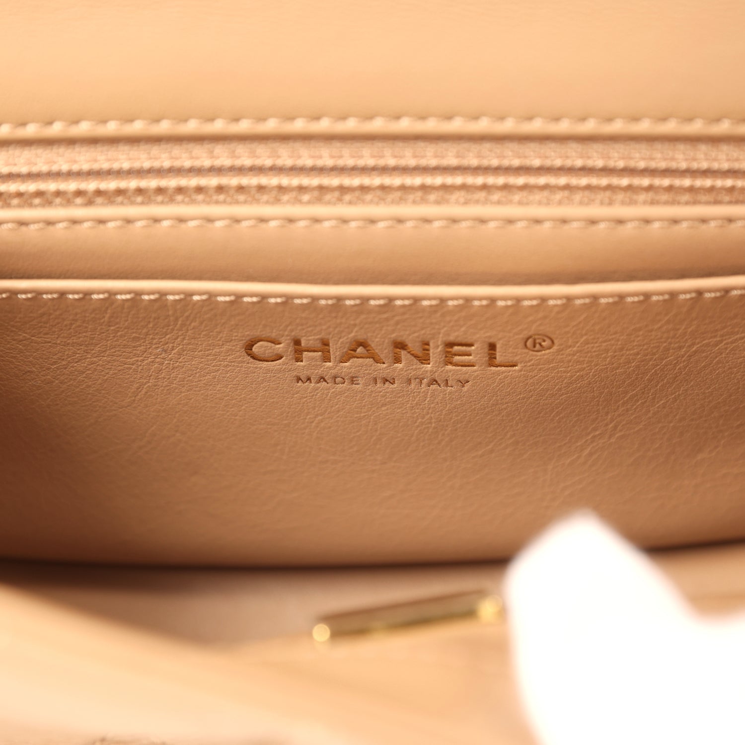 Chanel Mini Pearl Crush Square Flap Bag Beige Lambskin Brushed Gold Hardware