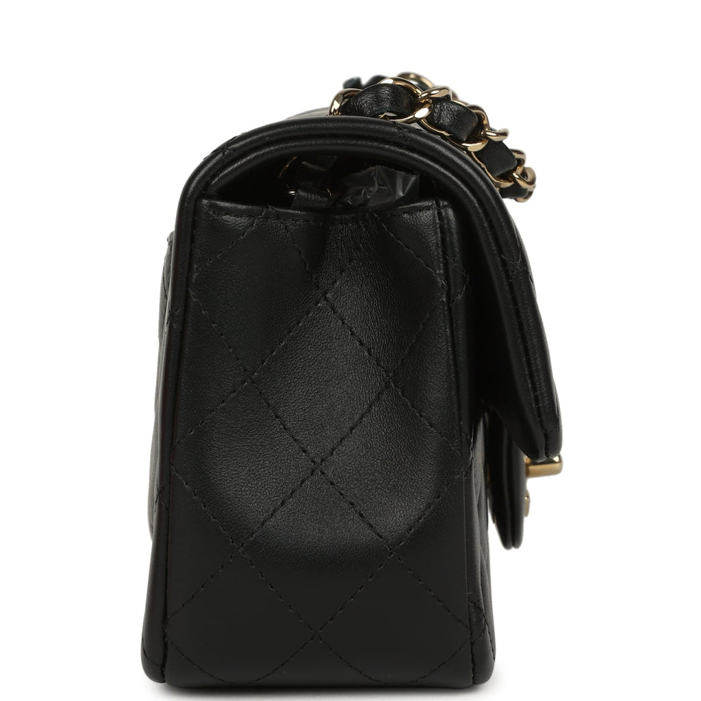 Chanel Mini Classic Rectangular Flap Bag Black Lambskin Light Gold Hardware