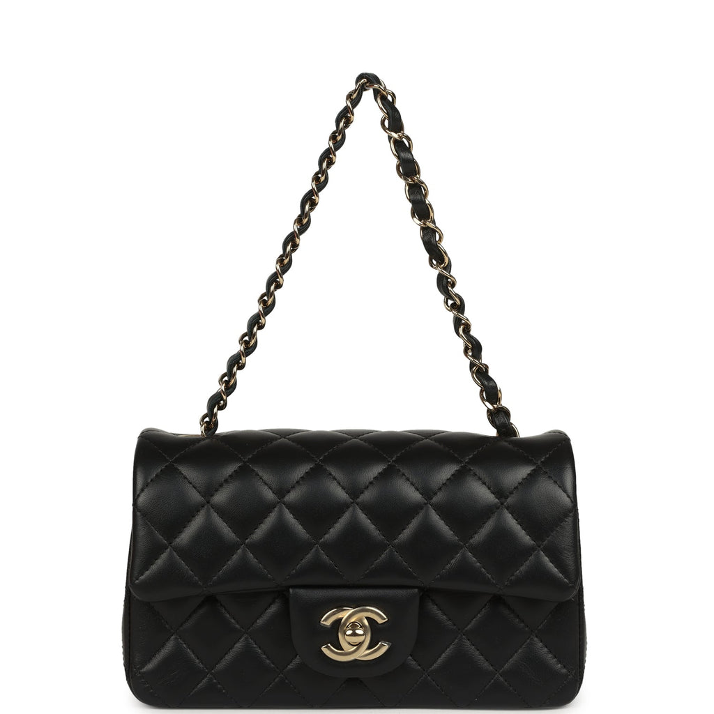 Chanel Mini Classic Rectangular Flap Bag Black Lambskin Light Gold Hardware