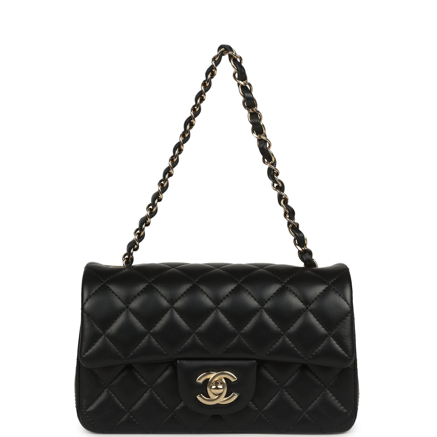 Chanel Mini Classic Rectangular Flap Bag Black Lambskin Light Gold Hardware