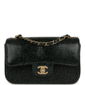 Chanel Mini Rectangular Flap Bag Green Shiny Lizard Brushed Gold Hardware