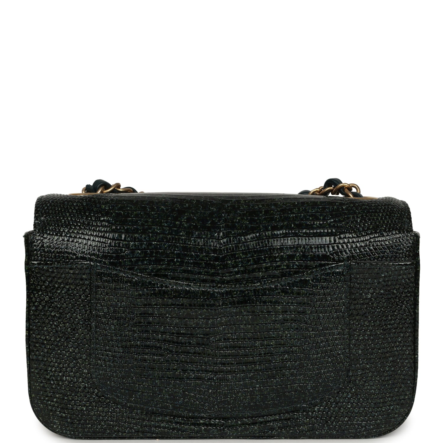 Chanel Mini Rectangular Flap Bag Green Shiny Lizard Brushed Gold Hardware