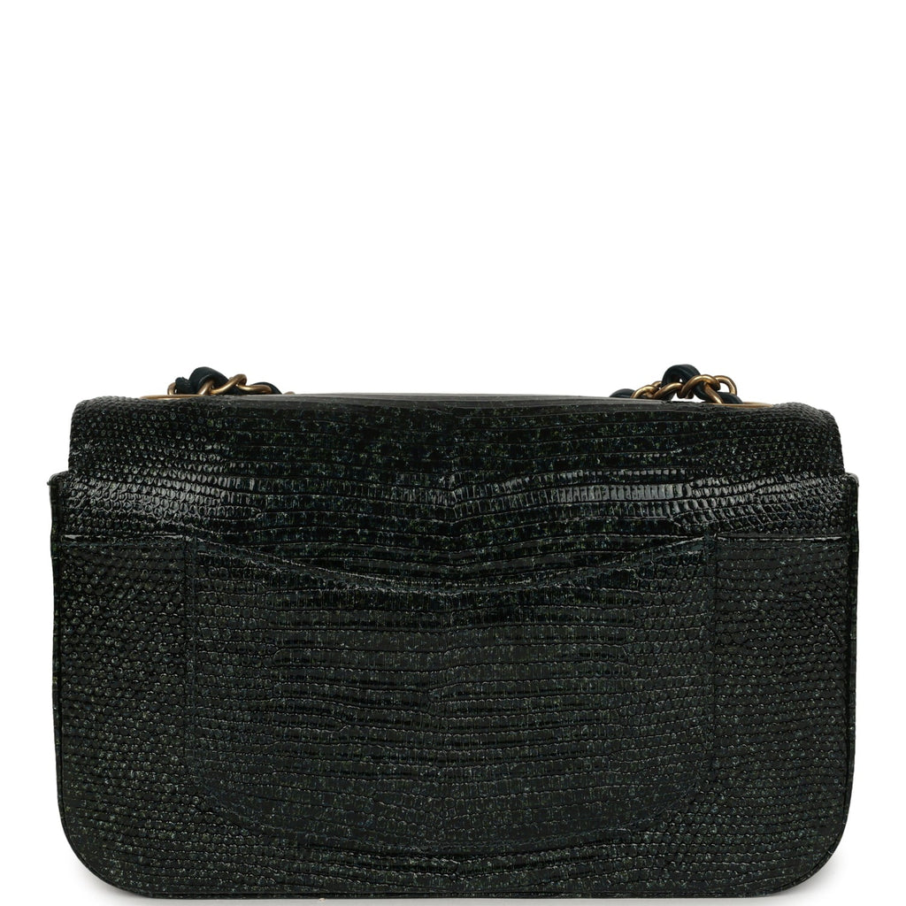 Chanel Mini Rectangular Flap Bag Green Shiny Lizard Brushed Gold Hardware