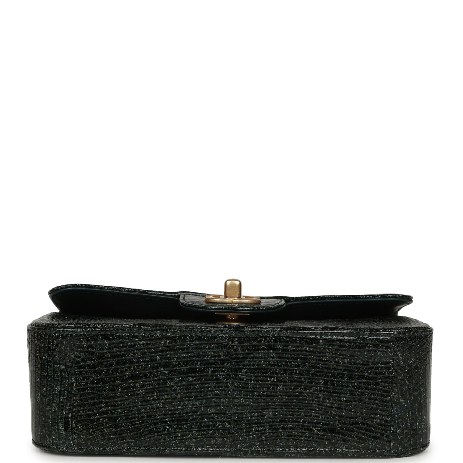 Chanel Mini Rectangular Flap Bag Green Shiny Lizard Brushed Gold Hardware