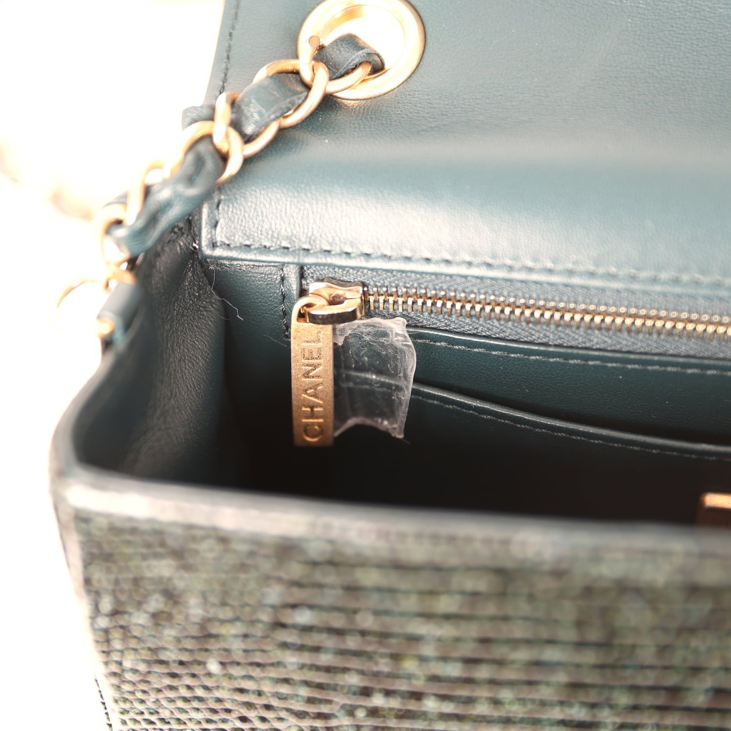Chanel Mini Rectangular Flap Bag Green Shiny Lizard Brushed Gold Hardware