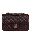 Chanel Mini Classic Rectangular Flap Bag Burgundy Shiny Lambskin Light Gold Hardware